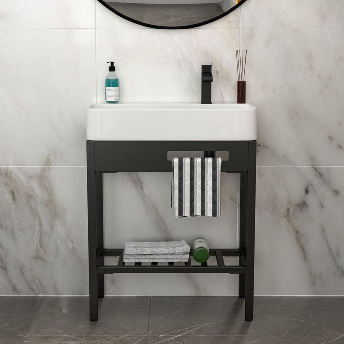 Inspired Console Sink With Built In Washboard, Overflow & Sleek Legs, 28" X 12" - White / Black