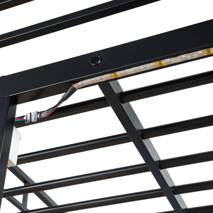 Loft Bed With Desk, Shelves, Power Outlet, LED Light And Wardrobe