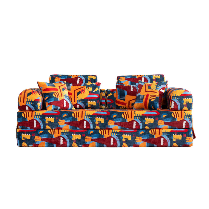 Convertible Sleeper Sofa Bed, Foldable Multi Functional Couch For Living Room - Navy / Red