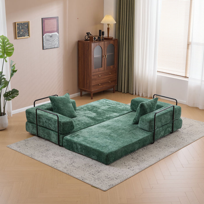 Convertible Floor Sofa Bed With Pillow Back Support Armrest
