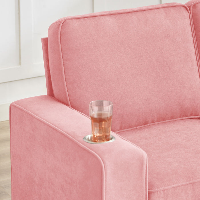 Modern Snowfleece Fabric 3 Seater Sofa With Cup Holder