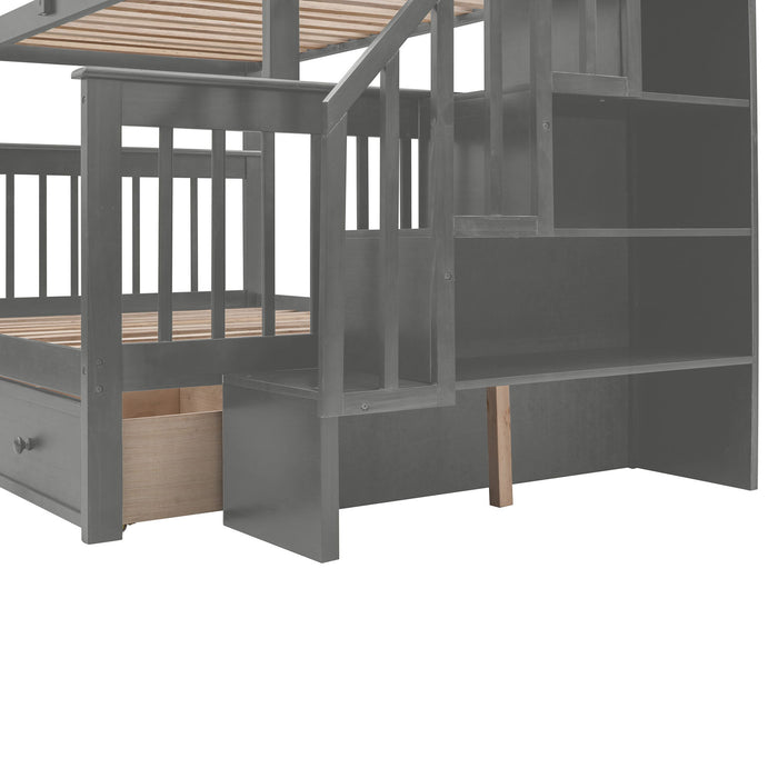 Stairway Bunk Bed With Storage And Guard Rail For Bedroom