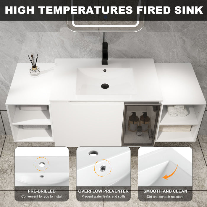 Wall Mounted Bathroom Vanity With Sink, Cabinet & Half Door
