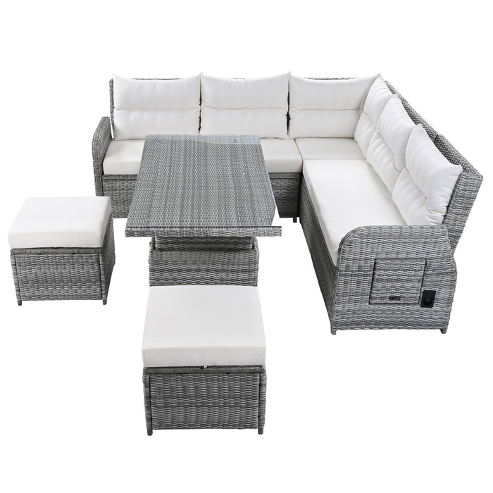 Outdoor Furniture Set Patio Rattan Furniture Set With Adjustable Table, Recliners With Extendable Side Tables And 2 Ottomans