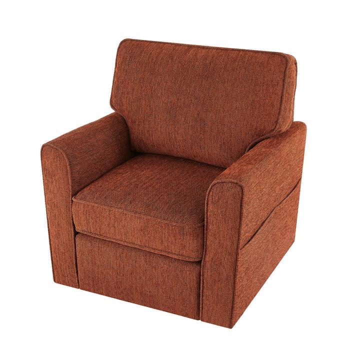 360° Swivel Accent Barrel Armchair With Side Pockets, Compact Design