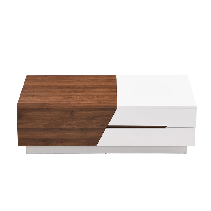 Extendable Sliding Top Coffee Table With Storage, Rectangle Shape - White / Walnut