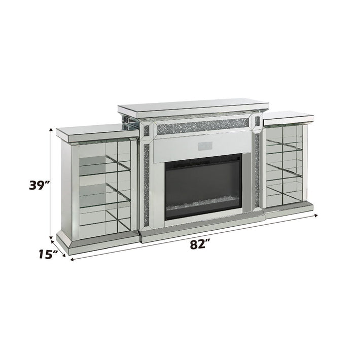 Noralie - Fireplace With LED & Bluetooth - Mirrored & Faux Diamonds
