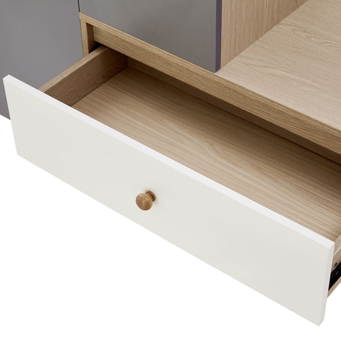 Modern Multi Functional Shoe Storage Bench & Cabinets With Adjustable Shelves - Gray / Natural Wood / White