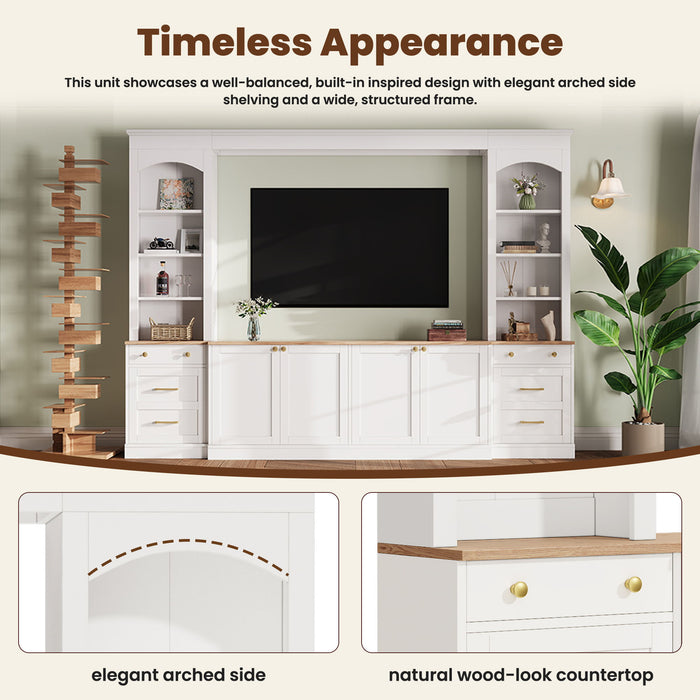 Arched Entertainment Center Wall Unit With Bookshelf, Retro Large TV Stand