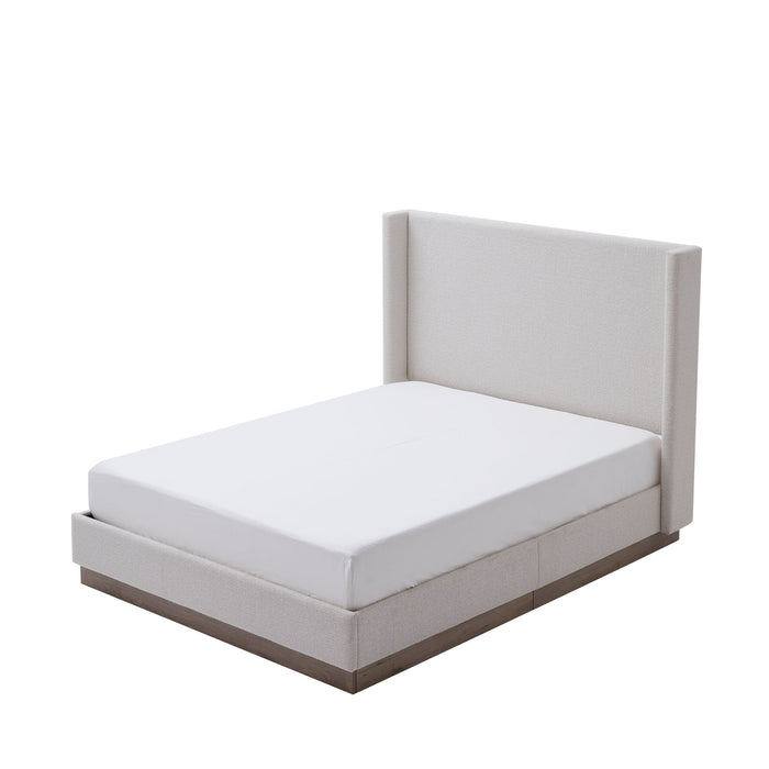 Hosford - Minimalist Upholstered Wingback Bed With Wood Base Platform