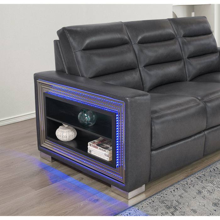 Yamein - Power Reclining Loveseat With Bookcase Arms And LED Lights - Charcoal