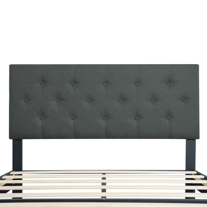 Modern Upholstered Platform Bed Frame With Button Tufted Linen Fabric Headboard