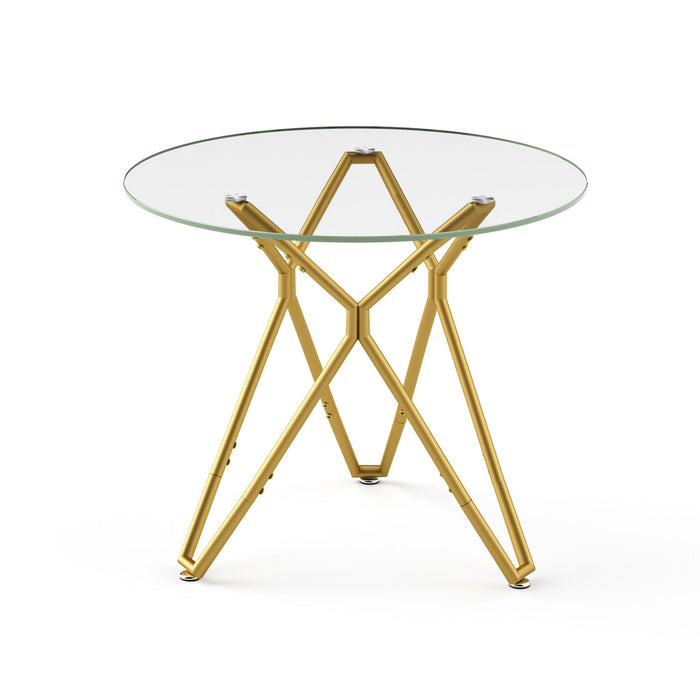 Modern Round Tempered Glass Dining Table With Sturdy Metal Legs For 1 - 4 People - Gold