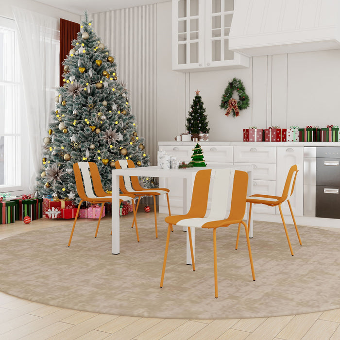 4 Piece Set Of Modern Striped Color- Blocking Single Chairs With Long Table
