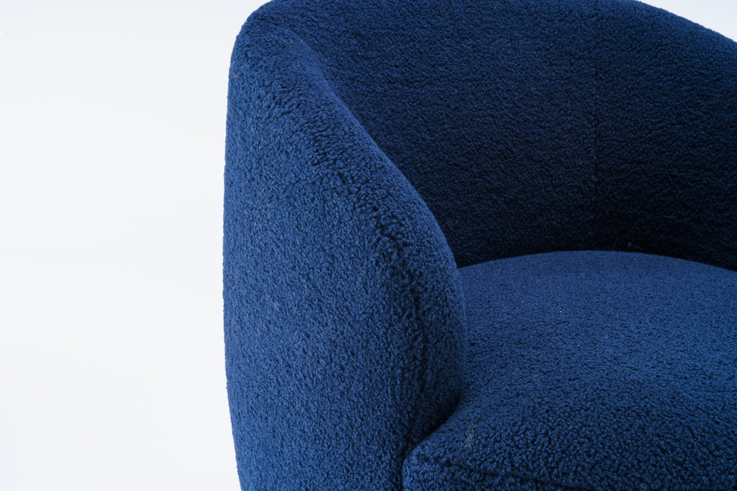 Teddy Fabric Swivel Accent Armchair Barrel Chair With Black Powder Coating Metal Ring, Dark Blue