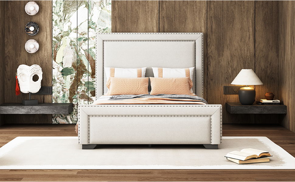 Upholstered Bed With Slats Support, No Box Spring Needed