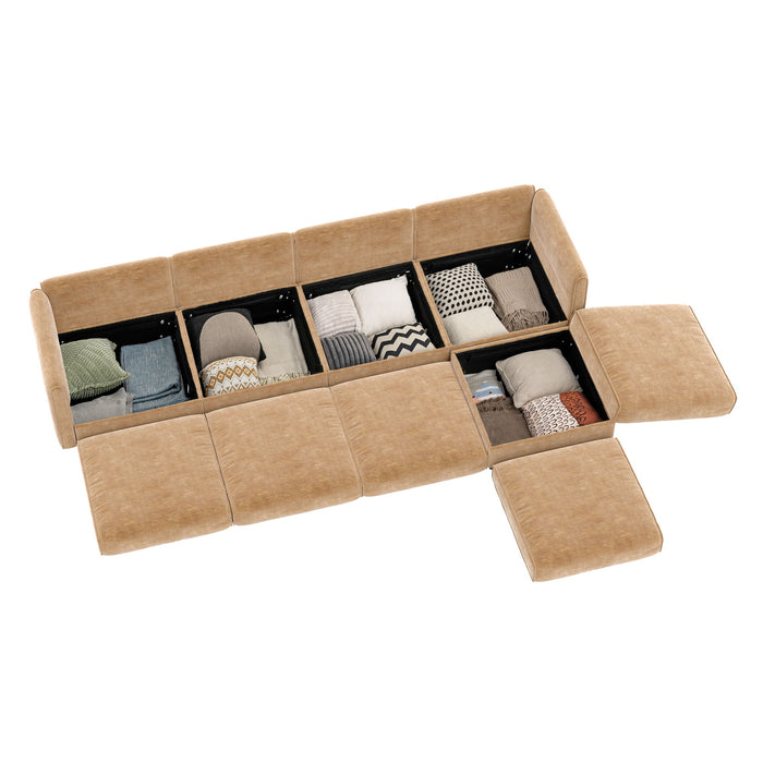 Contemporary Elegant White Chenille Sofa With Storage And Ottoman