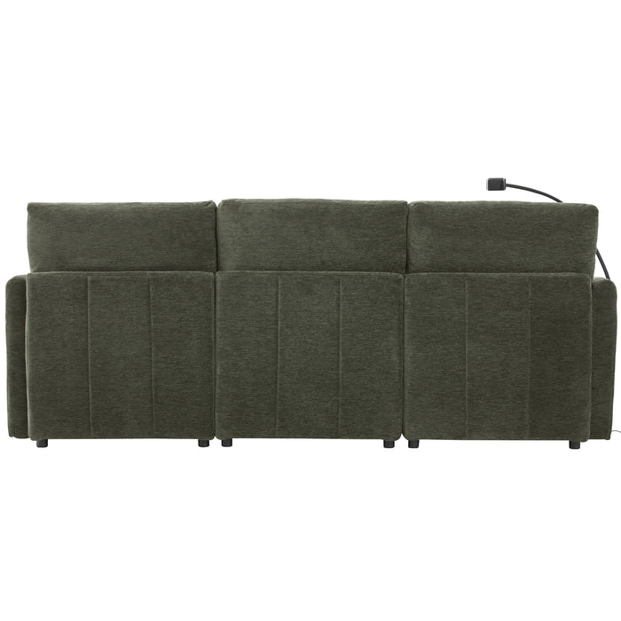 Modern Modular U-Shaped Sofa Bed With Movable Ottoman, USB Ports, Phone Holder