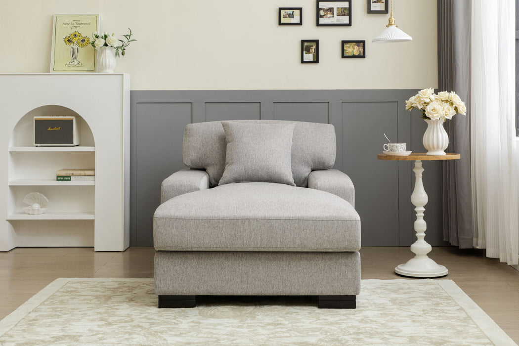 Modern Mid-Century Indoor Oversized Chaise Lounger Comfort Sleeper Sofa With Pillow And Soild Wood Legs, Linen, Gray