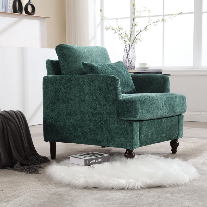Modern Mid Century Wood Frame Armchair With Tufted Design