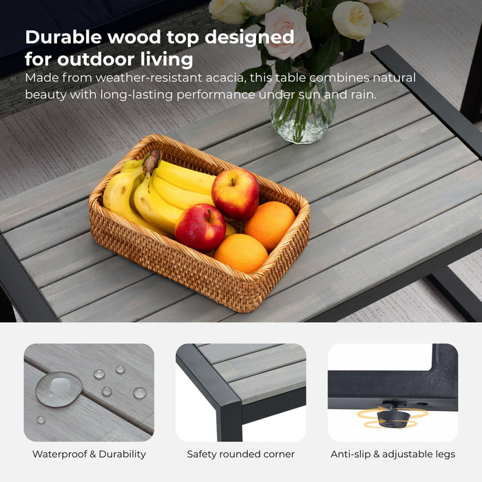 4 Piece Patio Furniture Set With Acacia Wood Table Top And Cushions