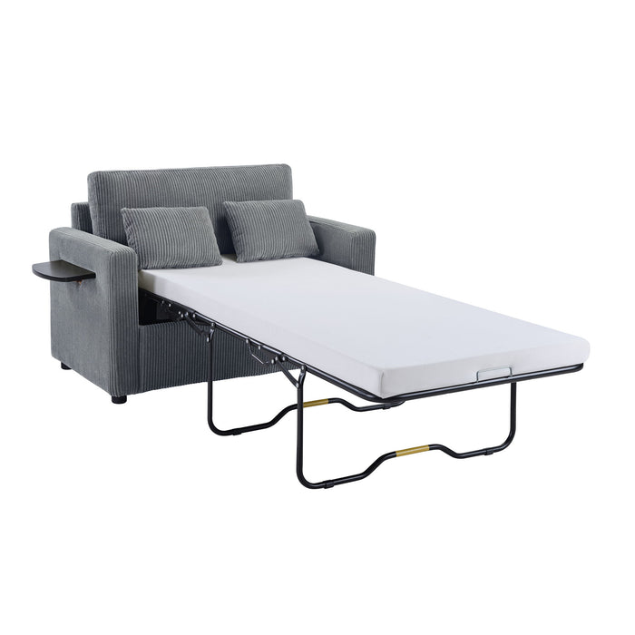 Sleeper Sofa With Foldable Mattress, USB Ports, Side Table & Storage Pocket