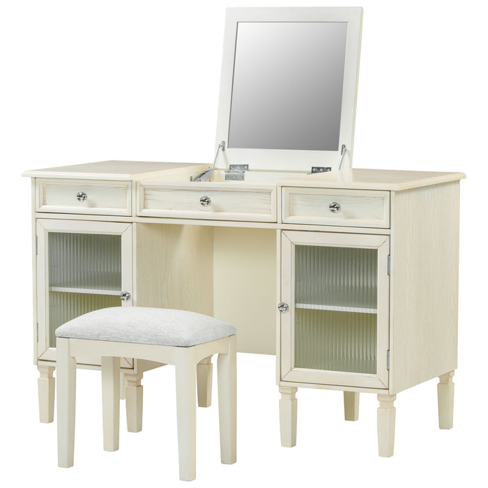 Multi Functional 2 In 1 Vanity Desk With Flip Top Mirror Material - White Oak