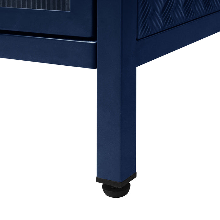 2 Doors Metal Storage Cabinet Display Cabinet With Glass Doors Metal Kitchen Sideboard Buffet Cabinet Glass Storage Cabinet For Dining Room Living Room Bedroom - Dark Blue