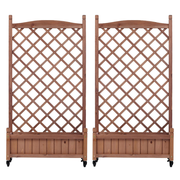 Raised Garden Bed With Trellis 2 Pack, Outdoor Planter Box & Plant Stand With Climbing Racks - Brown