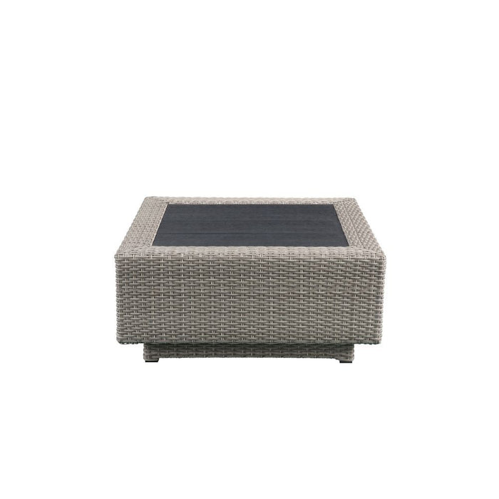 Salena - Patio Sectional Sofa With 4 Pillows & Coffee Table - Beige Fabric & Gray Wicker