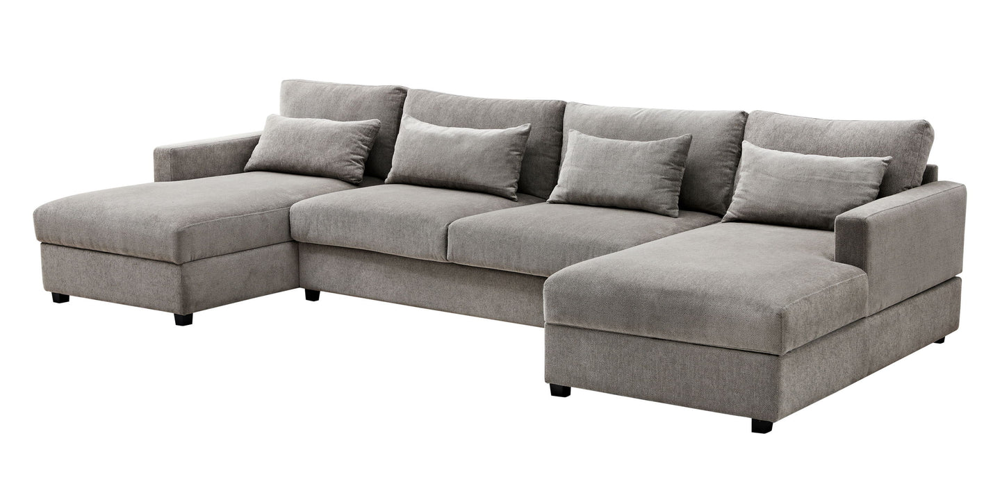 U_Style Modern Large U-Shape Sectional Sofa, 2 Large Chaise With Storage Space, 4 Lumbar Support Pillows