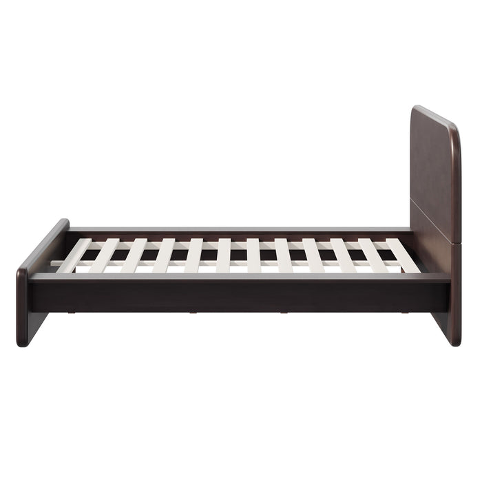 Queen Size Platform Bed Frame With Rounded Headboard - Walnut