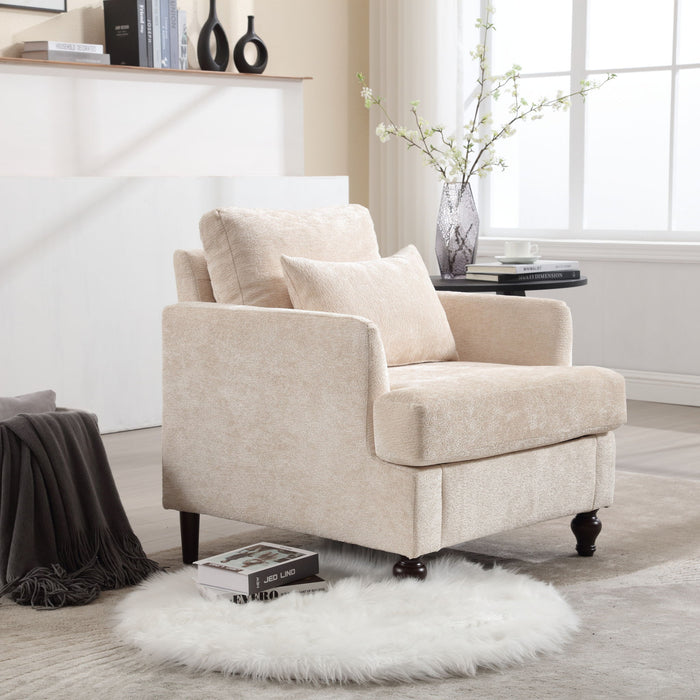 Modern Mid Century Wood Frame Armchair With Tufted Design