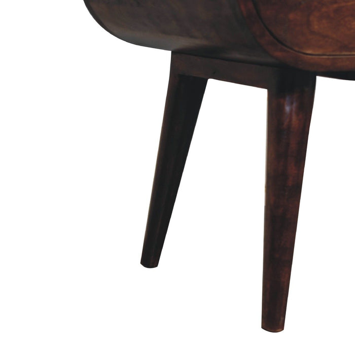 Wooden Circular Bedside Table With Open Slot - Walnut