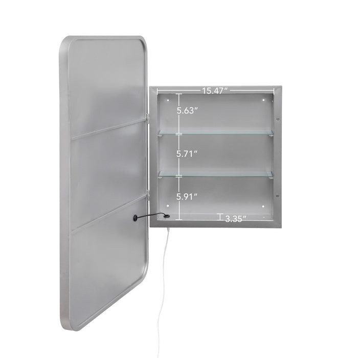Rectangle Medicine Cabinet Mirror Bathroom Mirror With Storage Wall Mounted Medicine Mirror Cabinet With LED - Sliver