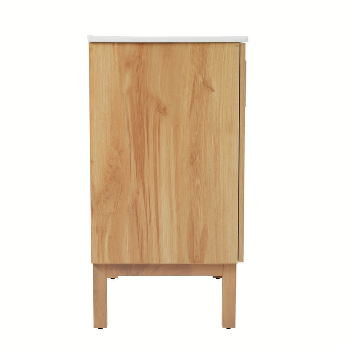 Bathroom Vanity With Ceramic Sink, Freestanding Cabinet - Antique Natural / Brown