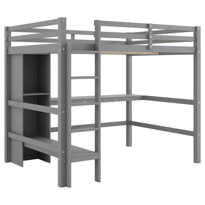 Loft Bed With Built In Desk And Multifunction Shelves