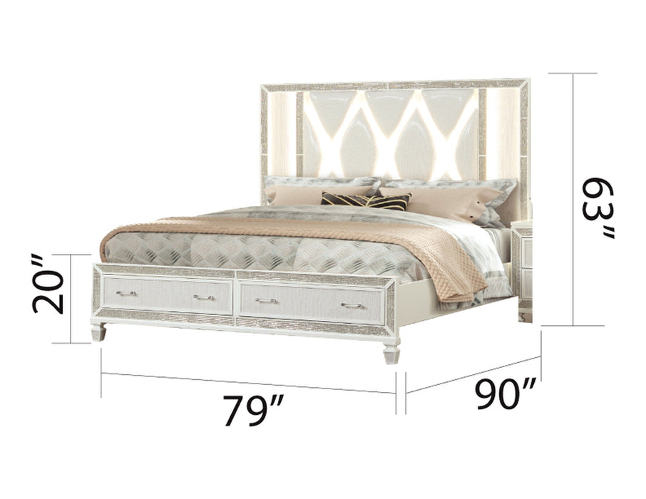 Crystal King 5 Pieces Storage Wood Bedroom Set Finished - White