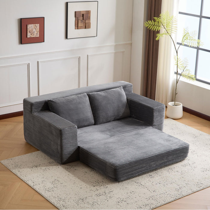 Loveseat Sofa, Comfortable Deep Seat Sofa Bed, Modern Small Corduroy Couch For Living Room Bedroom,Reversible Cushion With Pillows,No Assembly Required,Dark Gray