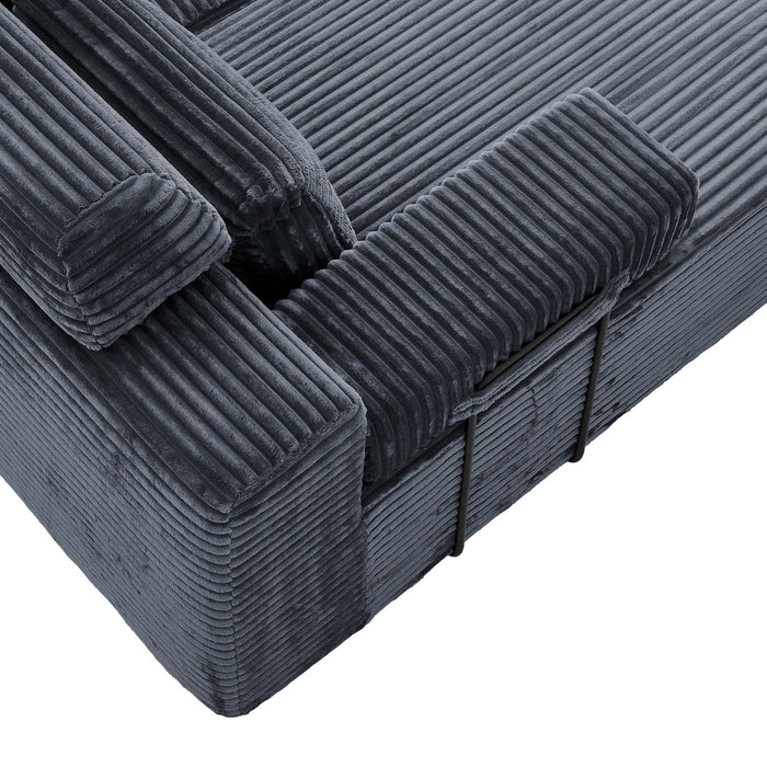 Sectional Sleeper Sofa & Storage Pockets, Modular Couch With Throw Pillows For Living Room