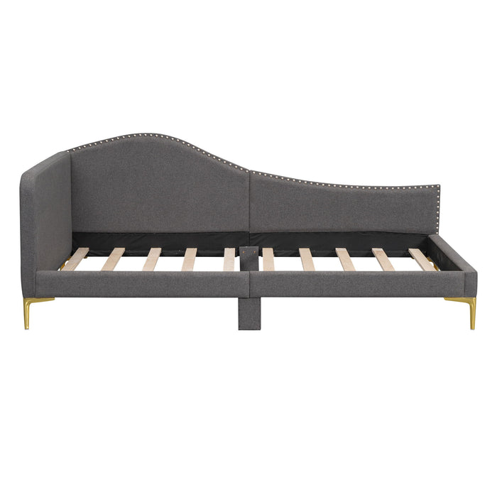 Upholstered Daybed With Headboard And Armrest, Support Legs