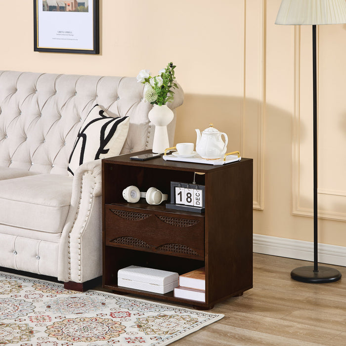 Nightstand With USB Ports & Outlet Hole, End Table With Drawer