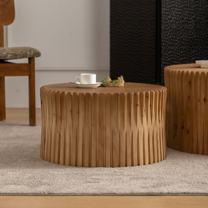 Cylindrical Coffee Table With Vertical Texture Relief