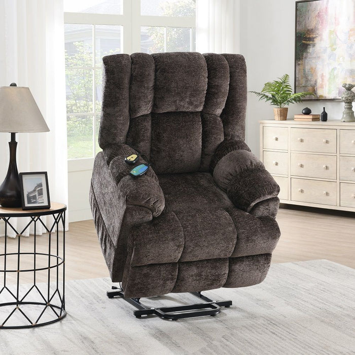 Pacay - Power Recliner With Lift & Heating & Massage - Brown Chenille