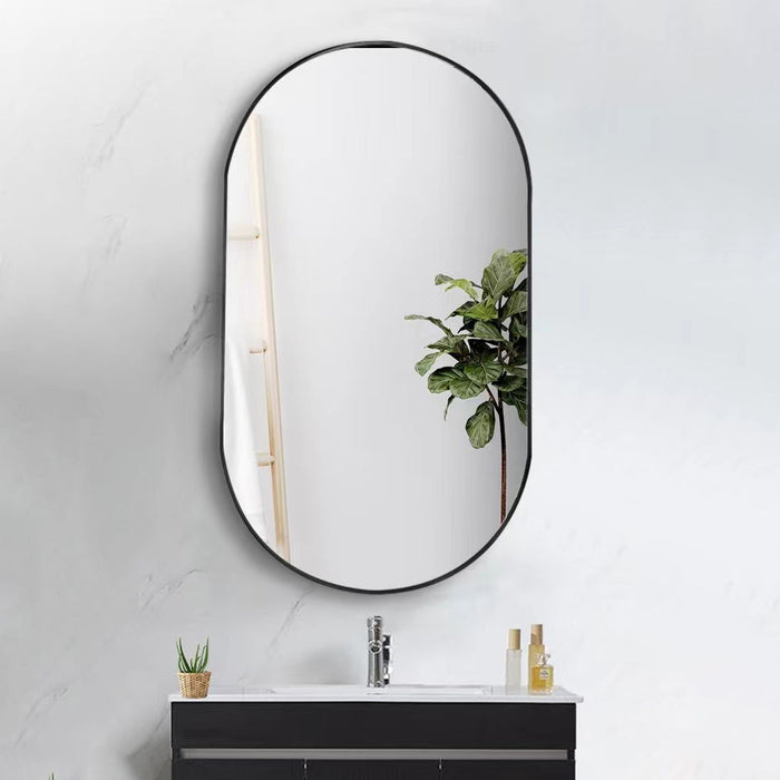 Wall Mounted Mirror, 36'' Oval Bathroom Mirror, Black Vanity Wall Mirror With Stainless Steel Metal Frame & Pre - Set Hooks For Vertical & Horizontal Hang, Ideal For Bedroom, Bathroom