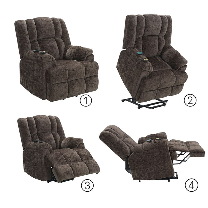Pacay - Power Recliner With Lift, Heating & Massage - Brown Chenille