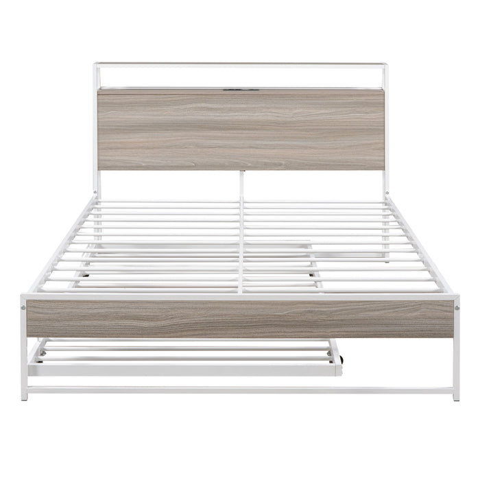 Platform Bed Frame With Trundle, USB Ports And Slat Support, No Box Spring Needed