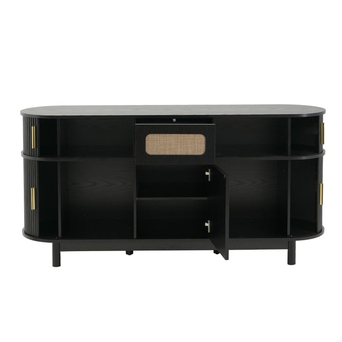 Fluted Sideboard Buffet Cabinet With Sliding Doors And Adjustable Shelves