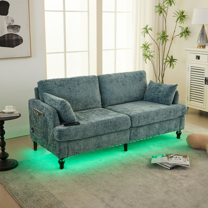 Chenille 2 Seater Sofa With LED Light, USB Charging Port, And Storage Bag