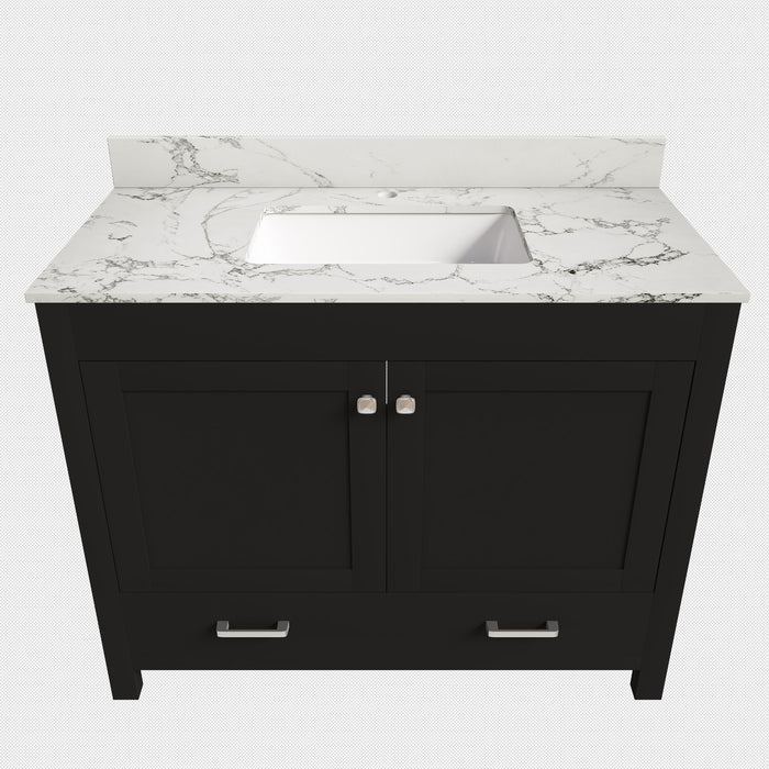 Bathroom Vanity Set, Fluted Cabinet, Soft Close Doors & Drawers, Single Faucet Hole, Sink Included - Black
